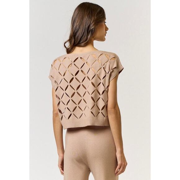 Cut Out Detail Sweater Top in Tan - Picture 4 of 5